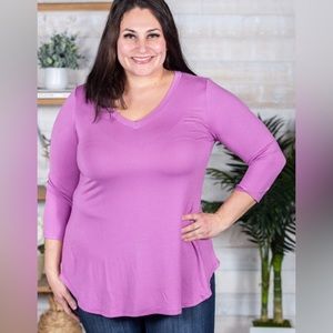 New HONEYME Purple V-Neck 3/4 Sleeve Top/Shirt~ 3X